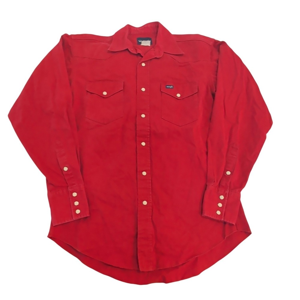 Vintage Wrangler Pearl Snap Shirt Mens Large Red Western Long Sleeve Cotton